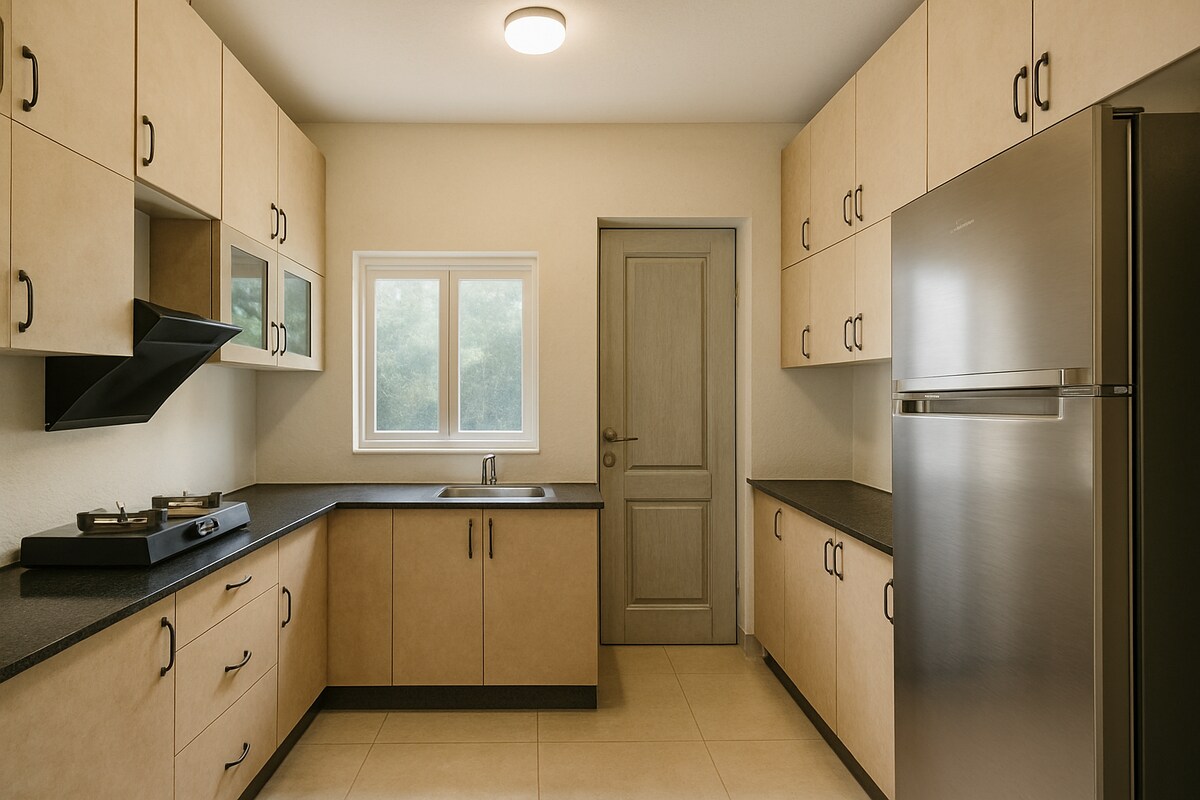 Parallel German-Hardware Kitchen with Under-Cabinet Warm LED Sensor Strip Lights #149